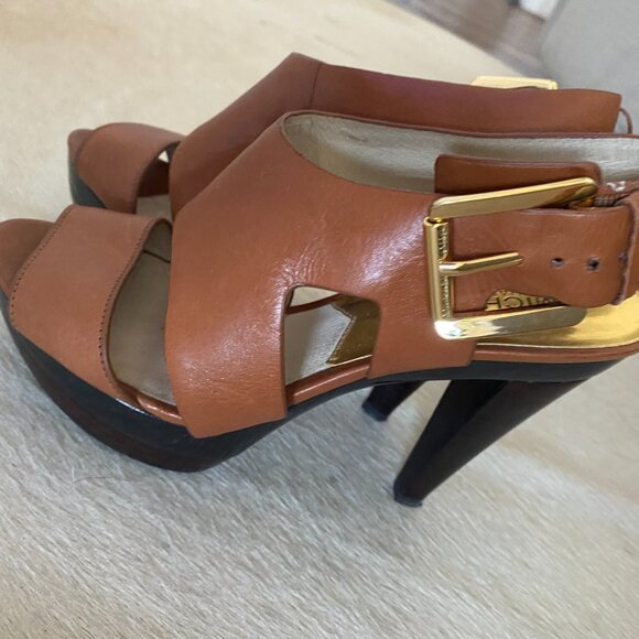 Michael Kors Carla Cognac Brown Platform Heels - Picture 4 of 7